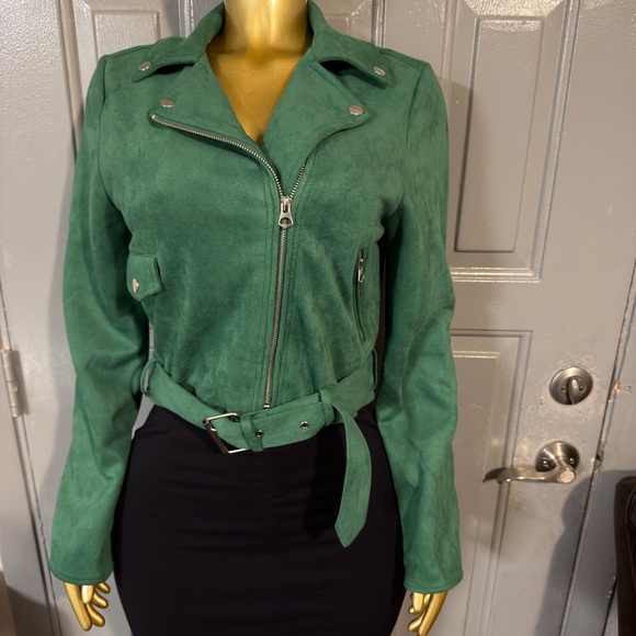 None Jackets & Blazers - Green Suede Women's Jacket